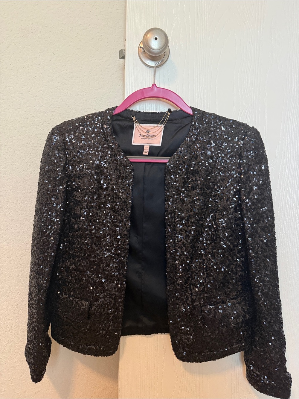 Juicy Couture Black Sequin Open-Front Blazer